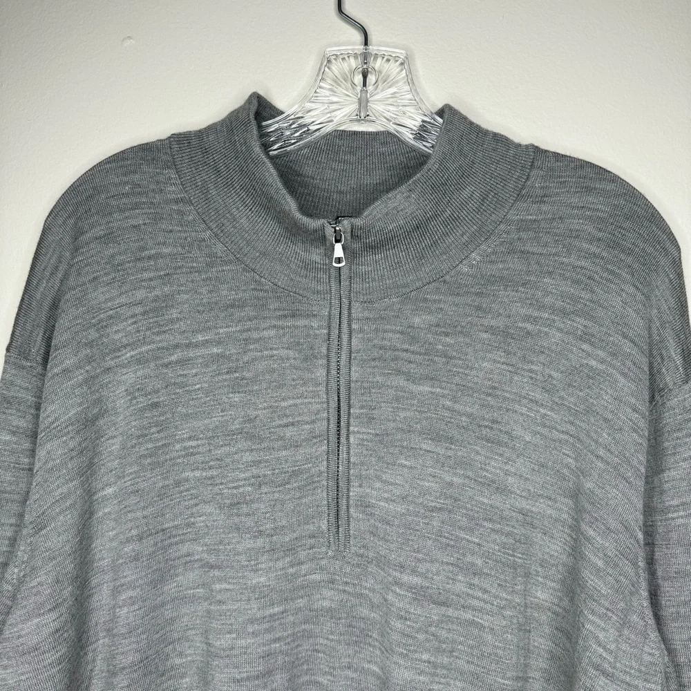 Uniqlo Light Marled Gray 100%‎ Wool Super Soft Quarter Zip Sweater Size XL